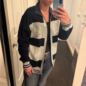 Yves Saint Laurent Women's Black and Gray Varsity Jacket Vintage !!